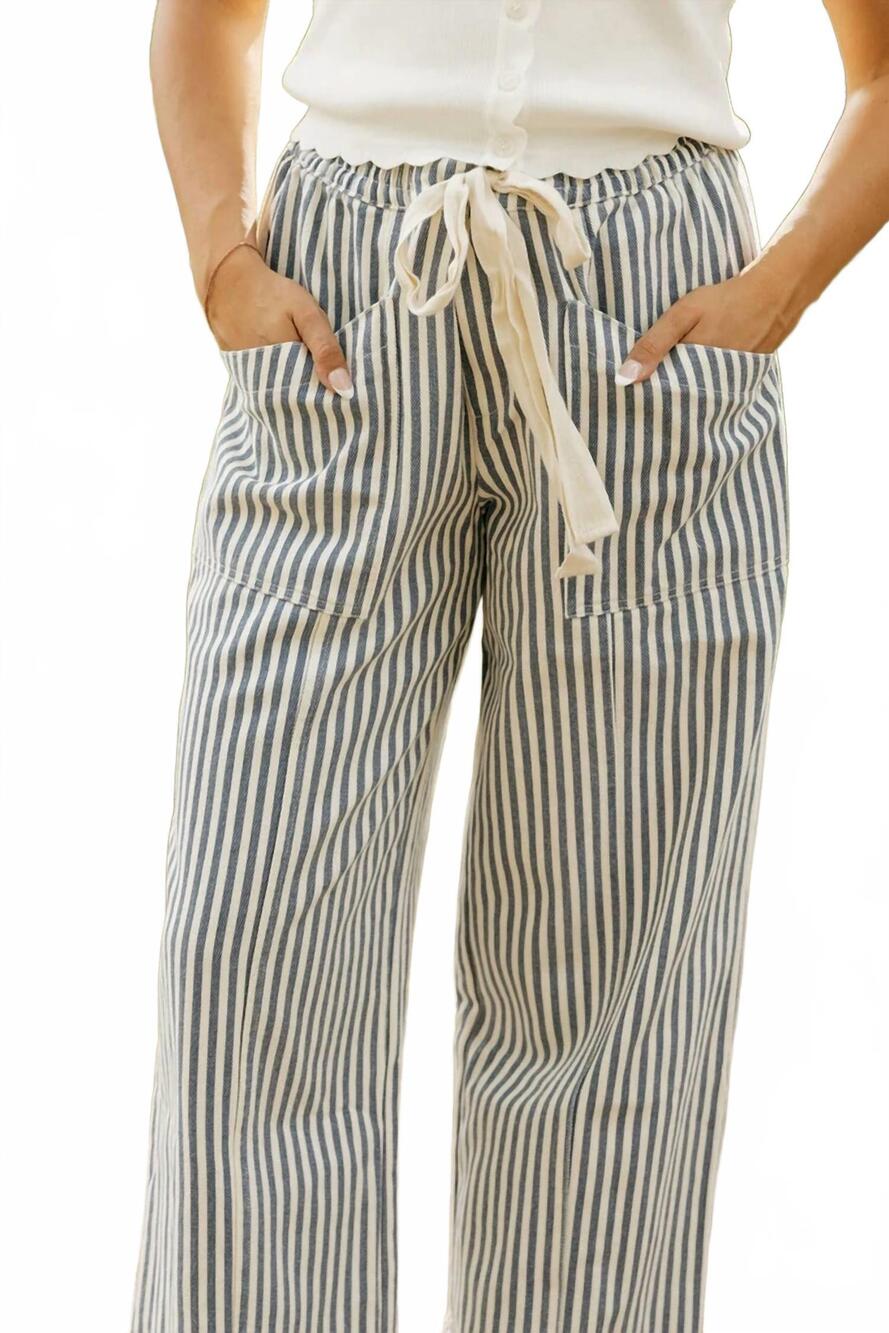 NEW &MERCI zerel striped drawstring pants in navy ivory stripe